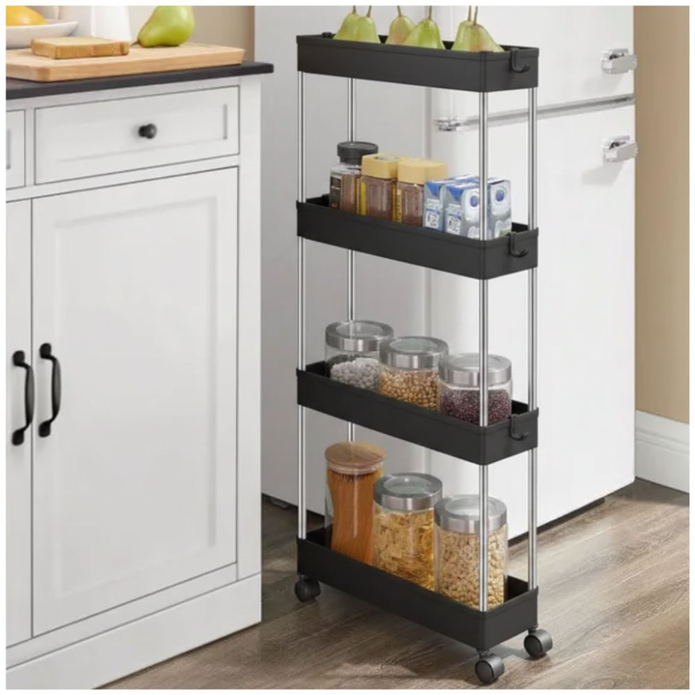 Carrito Organizador de Cocina Multiusos 4 Niveles con Ruedas 84.5x34.5x12cm Negro