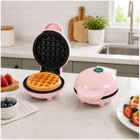 Mini Wafflera Antiadherente Eléctrica Portátil de 350W Rosado