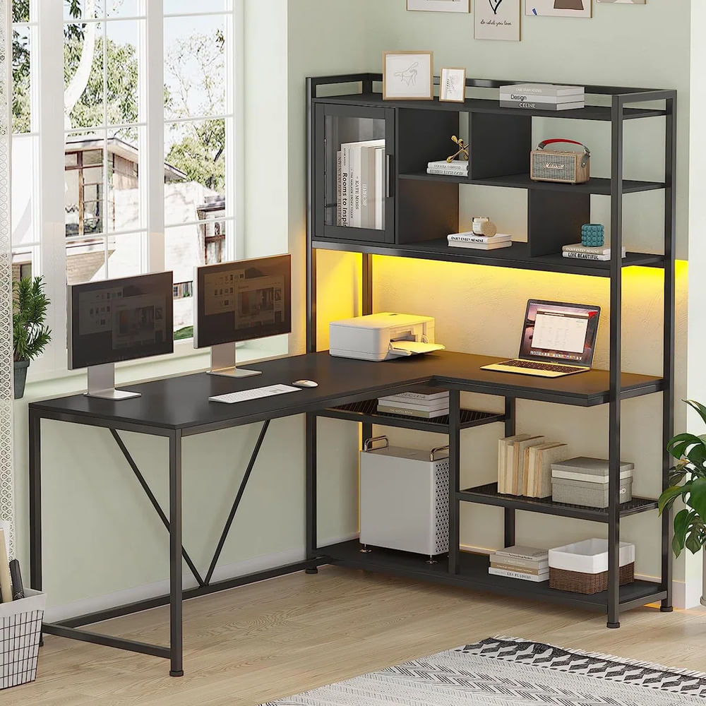 Escritorio con Estante Organizador Alicia Negro RyR Muebles