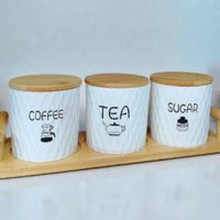 Pack x 3 Canister de Ceramica con Tapas y Base Bambu