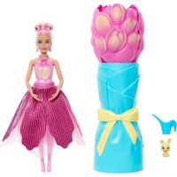 BARBIE PETAL POP MUÑECA VESTIDO ROSA CON MASCOTA