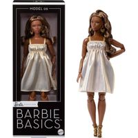BARBIE BASICS MODELO MUÑECA CABELLO CASTAÑO VESTIDO DORADO