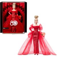 BARBIE SIGNATURE 80 ANIVERSARIO MUÑECA RUBIA VESTIDO ROJO TUL