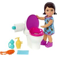 BARBIE SKIPPER BABYSITTERS SET BAÑO MUÑECA MORENA VESTIDO MARIPOSA
