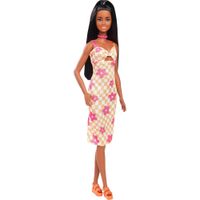 BARBIE FASHIONISTAS 233 MUÑECA VESTIDO CUADROS NARANJA