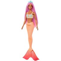 BARBIE MUÑECA SIRENA CABELLO ROSA CON COLA NARANJA