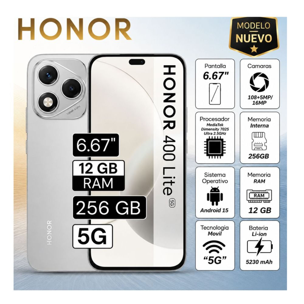 Celular Honor 400 Lite 5G 12GB RAM 256GB Plateado