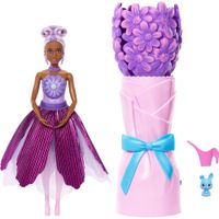 BARBIE PETAL POP MUÑECA VESTIDO MORADO CON MASCOTA