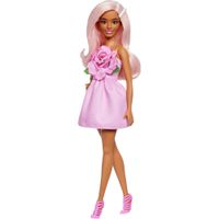 BARBIE FASHIONISTAS MUÑECA CABELLO ROSA VESTIDO STRAPLESS
