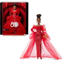 BARBIE SIGNATURE 80 ANIVERSARIO MUÑECA MORENA VESTIDO ROJO