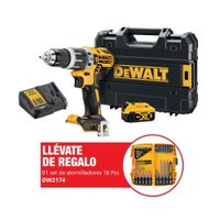 Taladro Percutor 1/2"" 20V XR + Batería + Cargador + Set para Atornilladores 18 piezas + Maleta plástica DCD796P1-K6 Dewalt