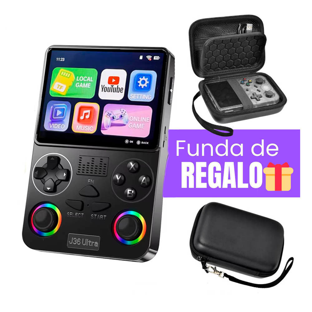 Consola de Videojuegos Portátil Retro J36 Ultra HD Negro Funda Gratis