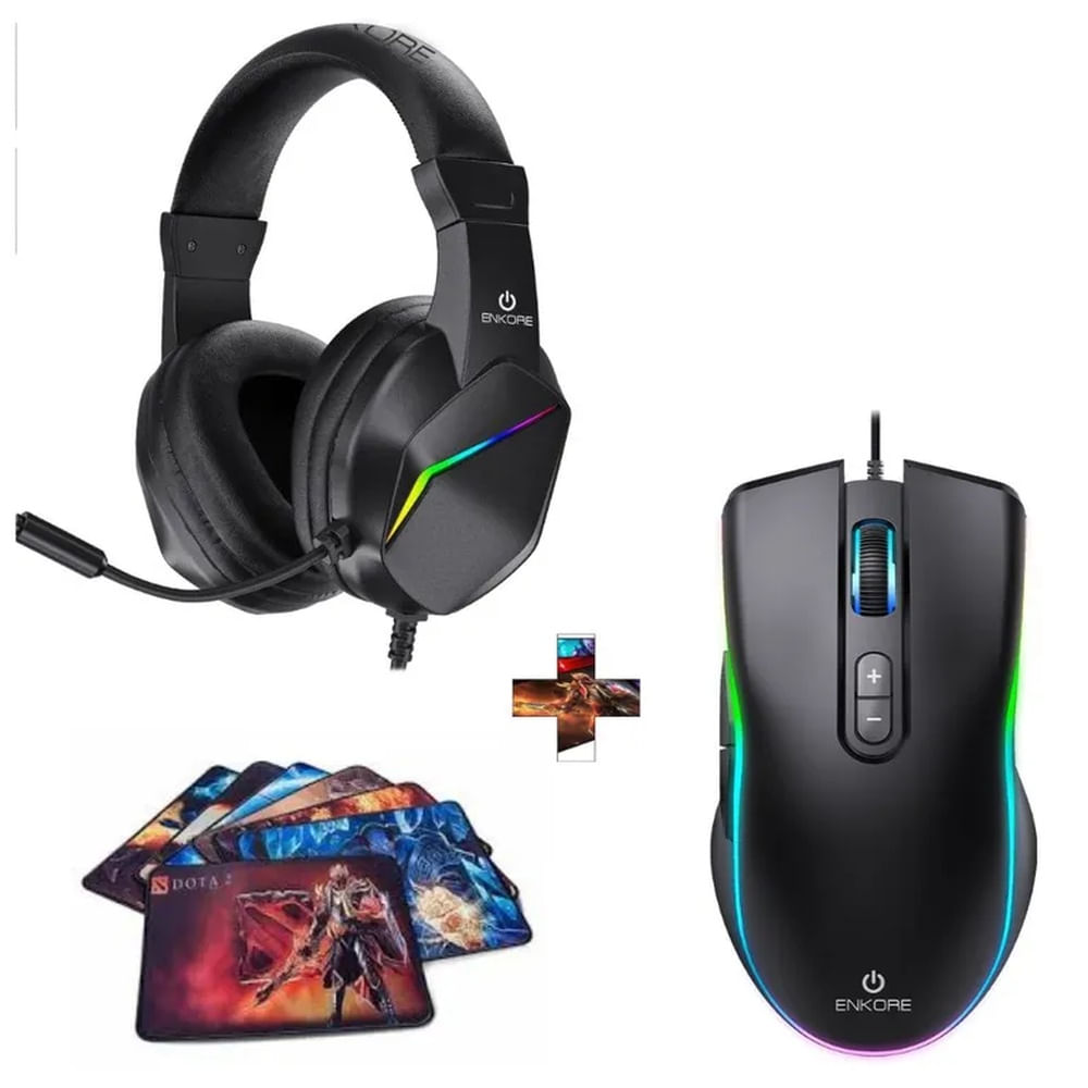 Kit Gamer Enkore 3 en1 Auricular + Mouse + Pad Mouse
