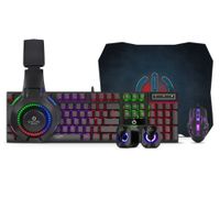 Kit Gamer Bravio 5 en1: Teclado + Auricular + Mouse + Parlante + Pad Mouse