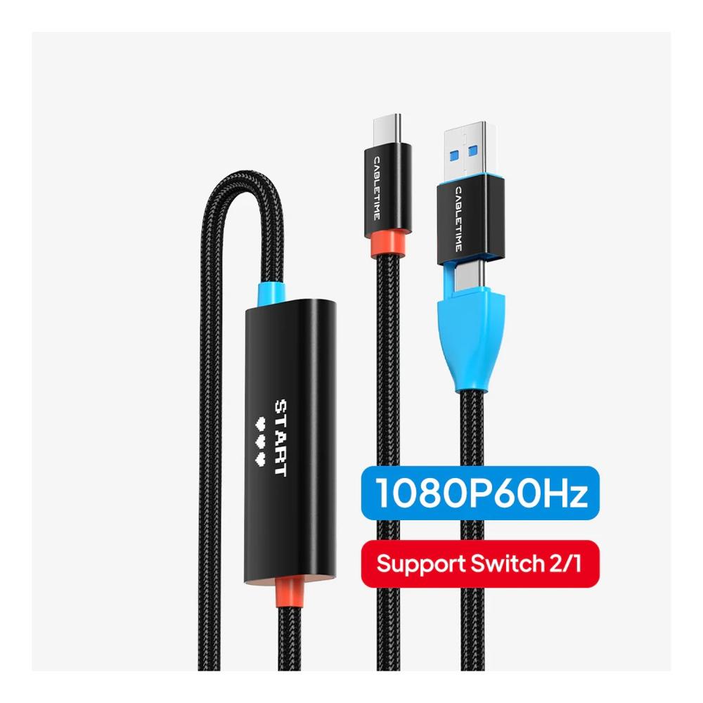 CABLETIME Capturador de Video USB-C 4K30Hz 1080P 60Hz con PD 100W - CC19L