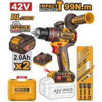 TALADRO PERCUTOR BRUSHLESS CIDLI429982 INGCO 42V 99NM 2 BATERÍAS CON CARGADOR