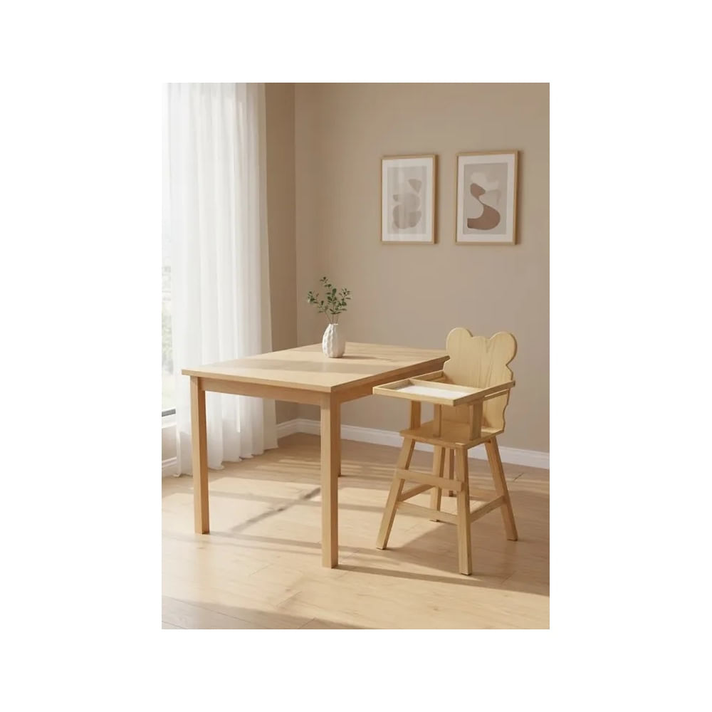 SILLA DE BEBE EN PINO C MESITA BLANCA