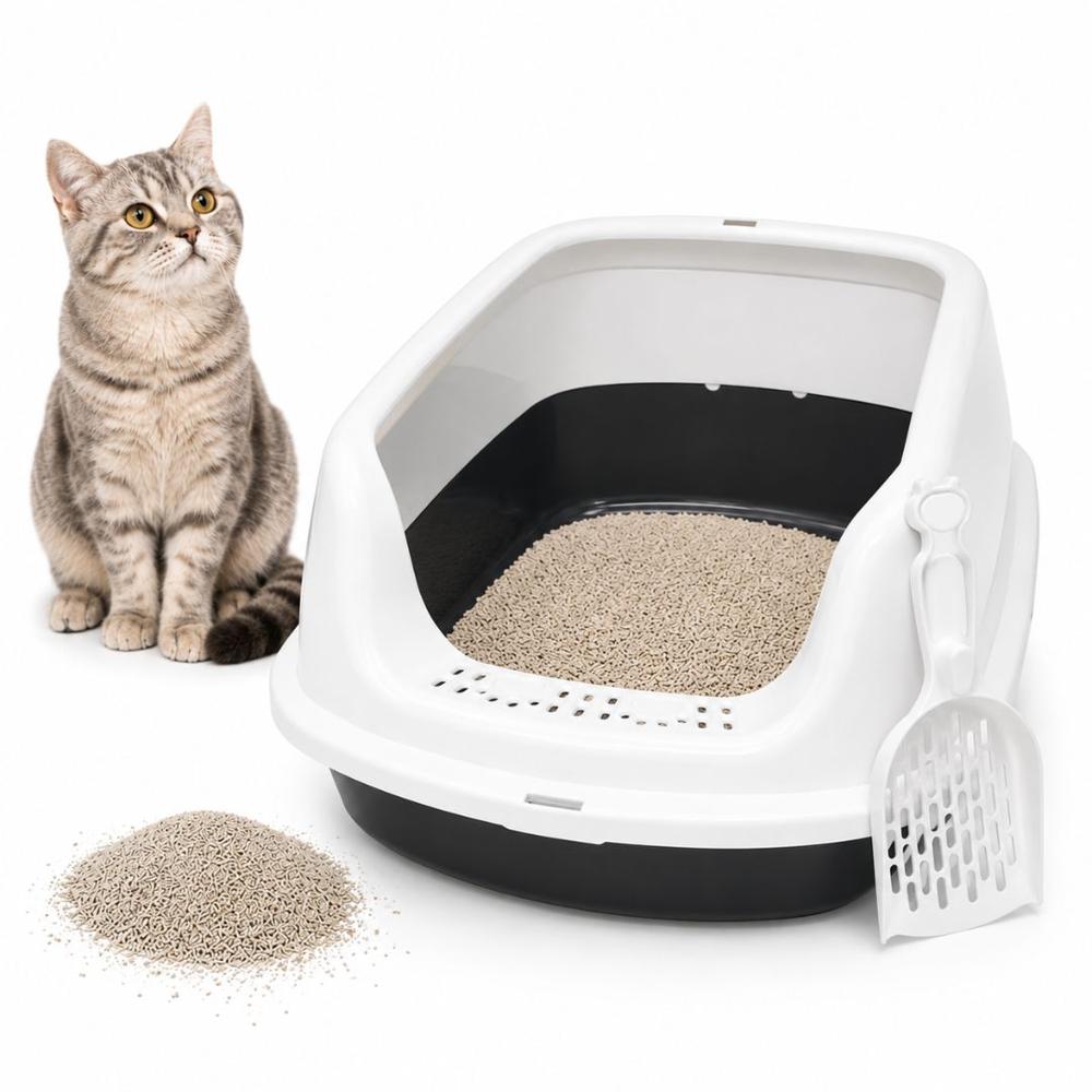 Caja de Arena Arenero Sanitario para Gato Antiderrames con Pala 24x38x50cm Negro