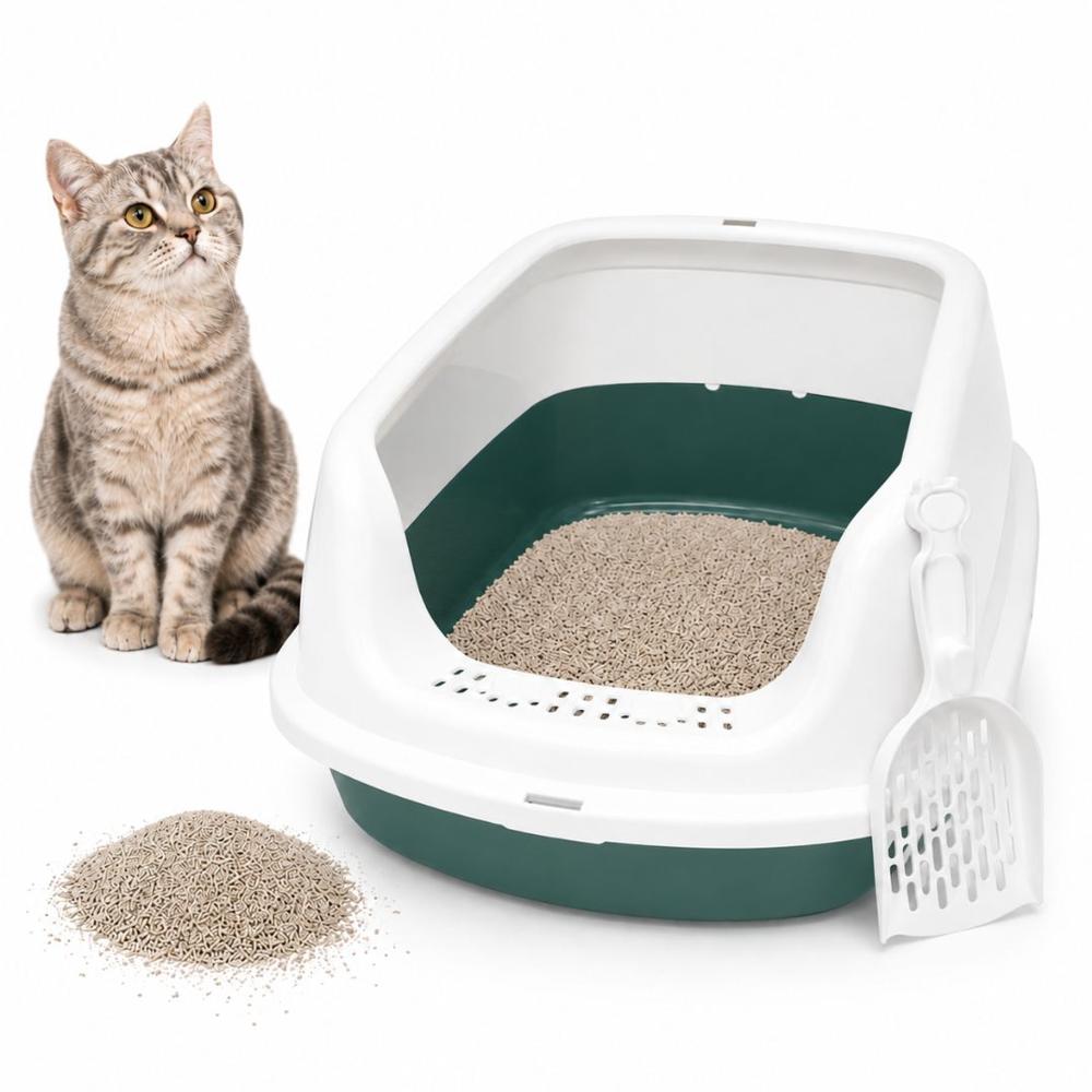 Caja de Arena Arenero Sanitario para Gato Antiderrames con Pala 24x38x50cm Verde