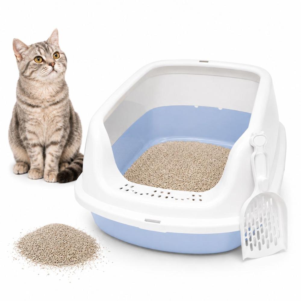 Caja de Arena Arenero Sanitario para Gato Antiderrames con Pala 24x38x50cm Celeste