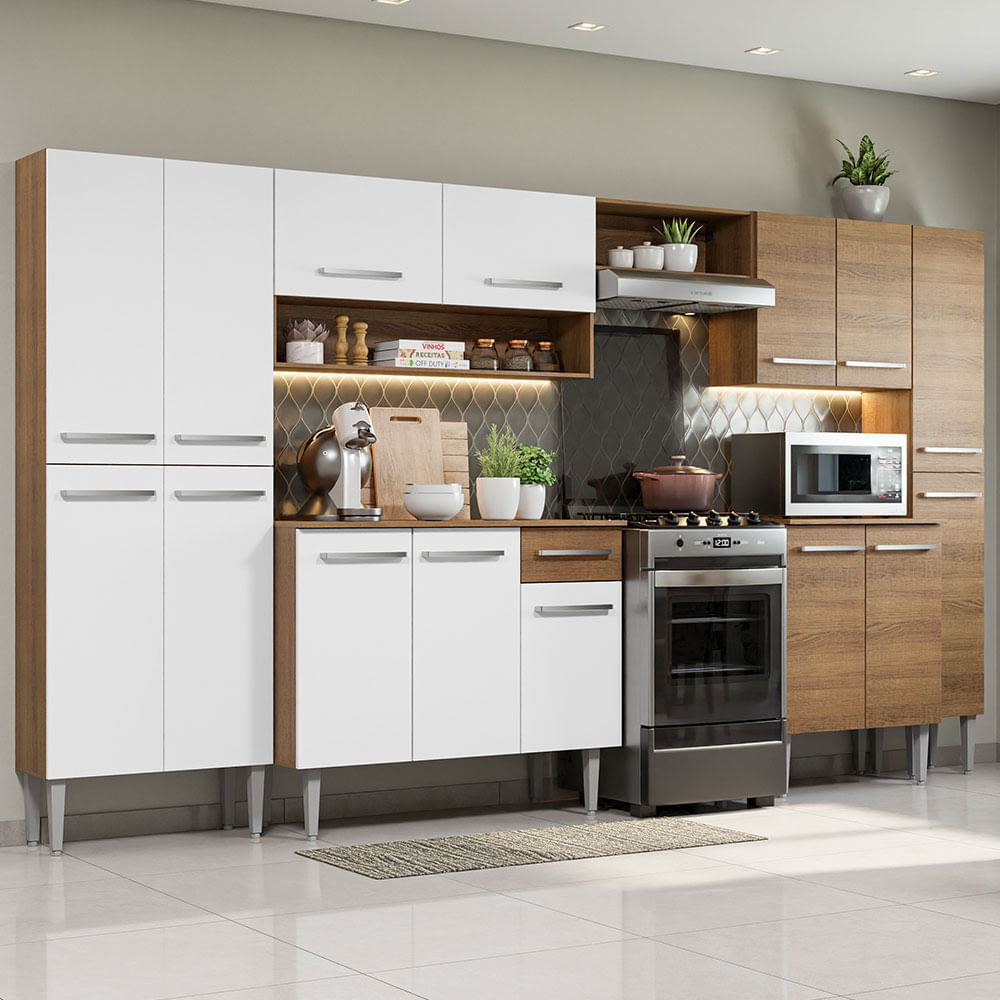 Mueble de Cocina Integral Emilly Joy 325 cm - Marrón y Blanco