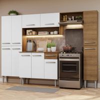 Mueble de Cocina Integral Emilly Hit 261 cm - Marrón y Blanco