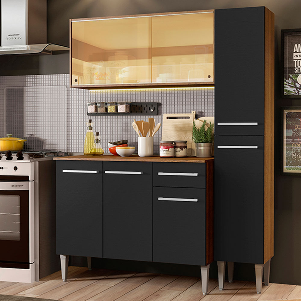 Mueble de Cocina Integral Emilly Gold 137 cm - Marrón y Negro 03