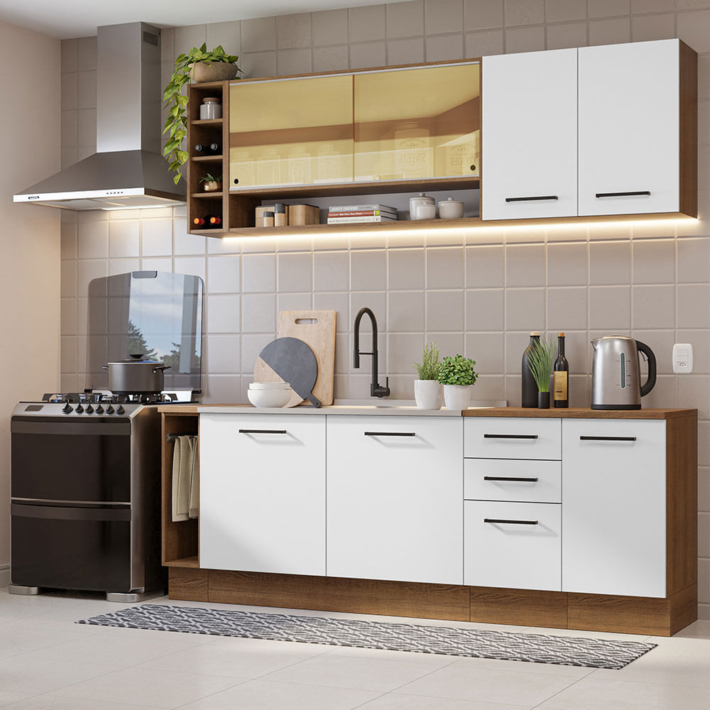 Mueble de Cocina Integral Agata Themis 220 cm - Marrón y Blanco