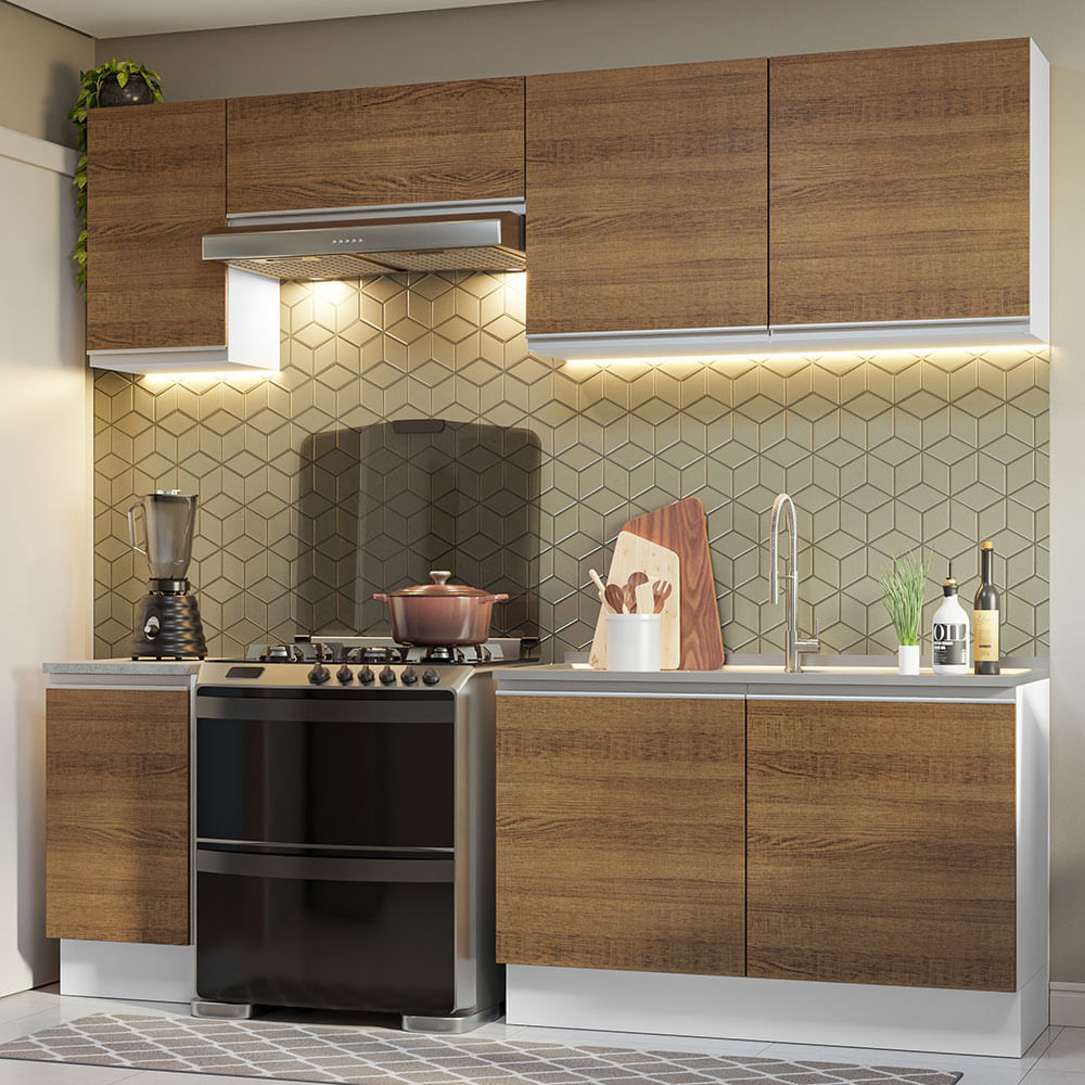 Mueble de Cocina Integral Glamy 240 cm - Blanco y Marrón 10