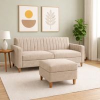 Sofá Dos Cuerpos Imperial Beige Antifluido con  Banqueta y Obsequio
