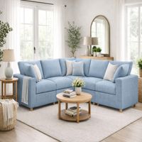 Sofá Gran Confort Cinco Piezas Azul Denim Antifluido y Obsequio