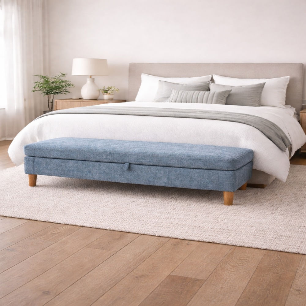 Banqueta Baúl Duvall Azul Denim Antifluido y Obsequio
