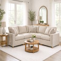 Sofá Gran Confort Cinco Piezas Beige Antifluido y Obsequio