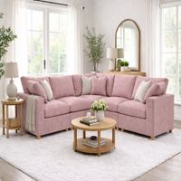 Sofá Gran Confort Cinco Piezas Rosa Antifluido y Obsequio