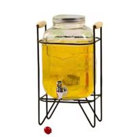 Dispensador 4L Bebidas Vidrio Grifo Base Soporte Transparente Jugos Mesa L9358