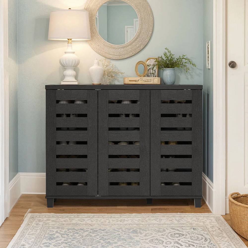 Zapatera Moderna Delia 3 Puertas Negro RyR Muebles