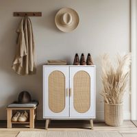 Zapatera Nórdica Rebeca Blanco 2 Puertas con Ratán RyR Muebles