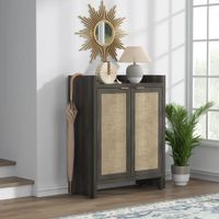 Zapatera Nórdica Ofelia Negro 2 Puertas con Ratán RyR Muebles