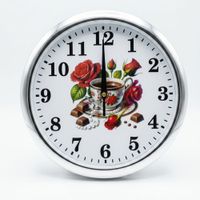 Reloj de Pared Rose Coffee Elegance Decorativo de 25 cm  Diseño Floral con Taza y Chocolates