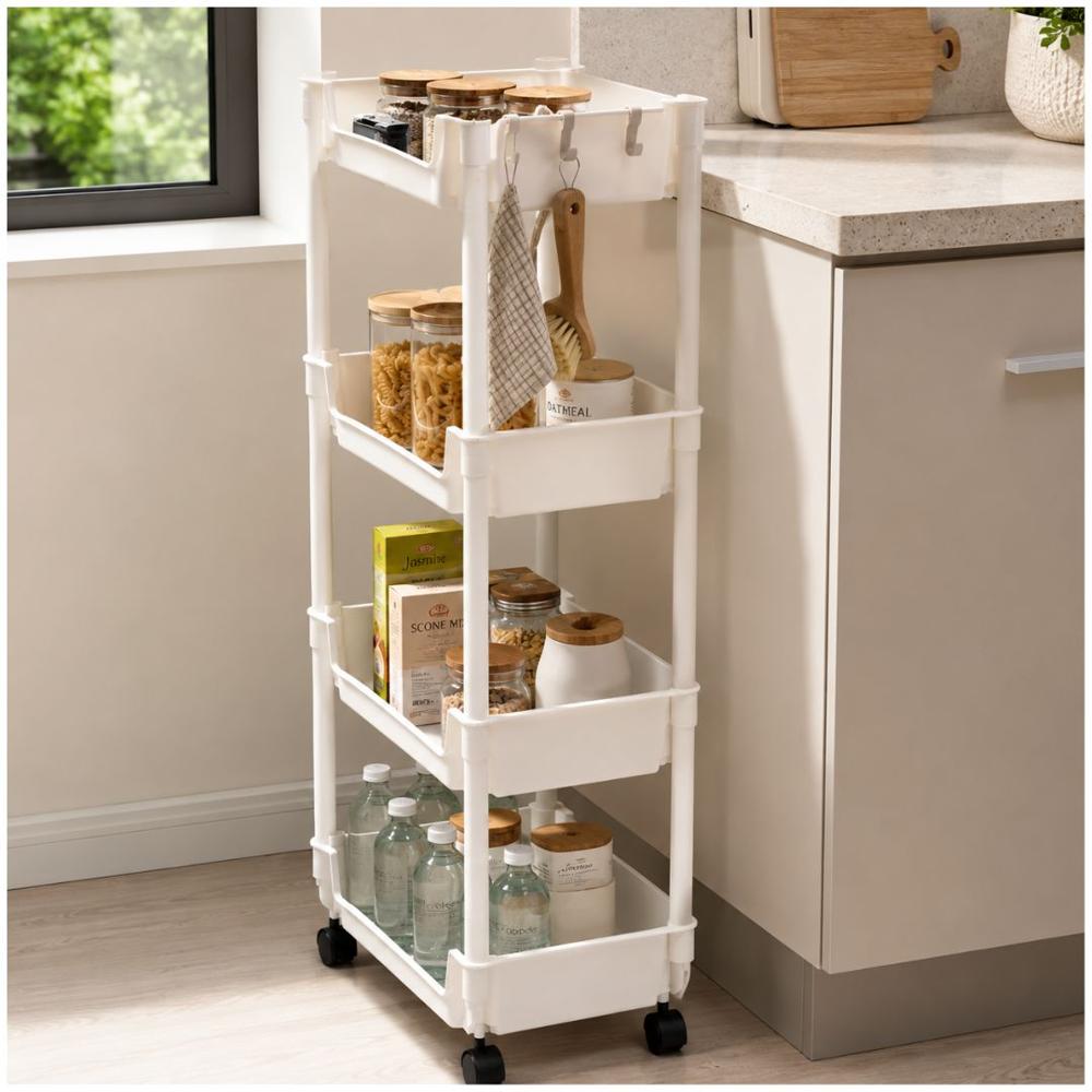 Carrito Organizador Crema Multiusos 4 Niveles con Ruedas 84x29x22cm