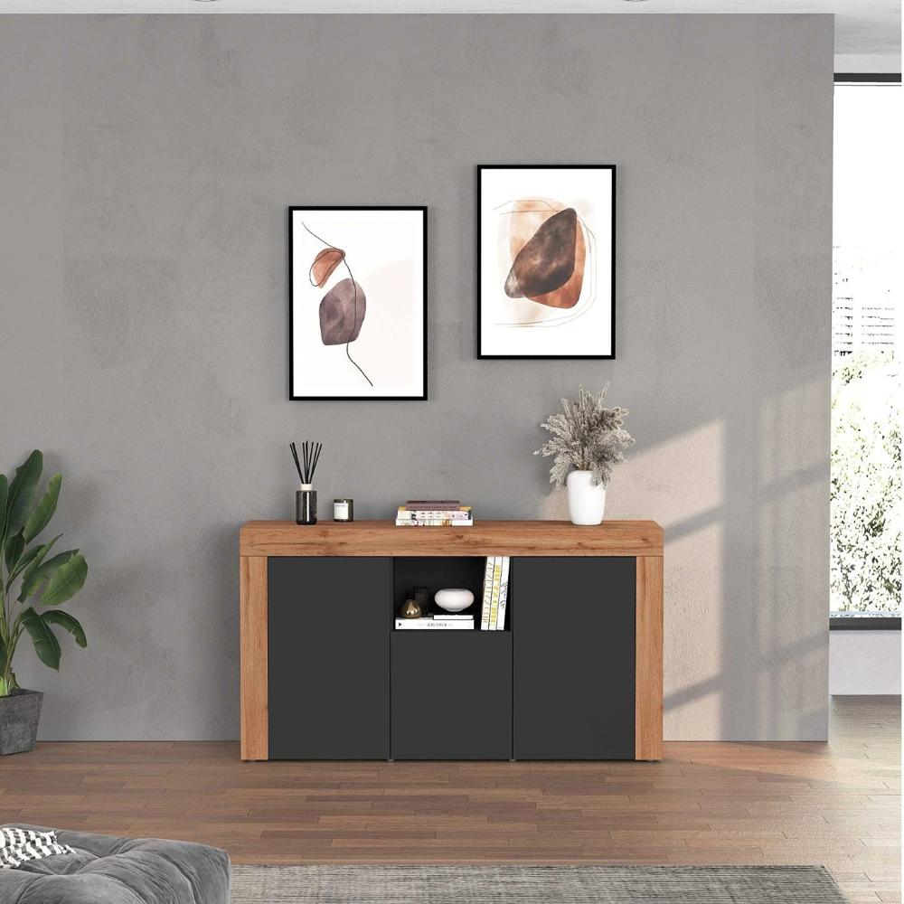 APARADOR CANDRE 3 PUERTAS 1 ESTANTES ROBLE GRAFITO 155CM
