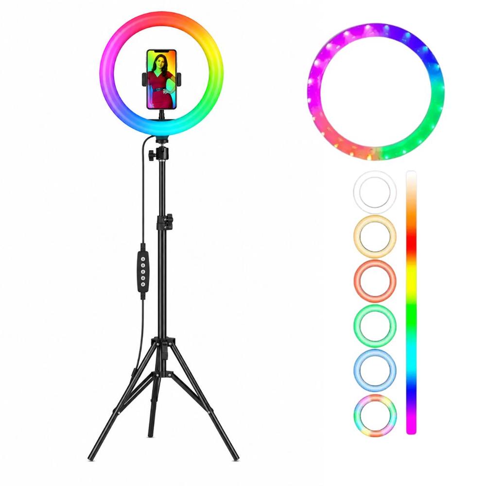 Aro Luz LED RGB de 26cm Video Profesional streaming con Trípode