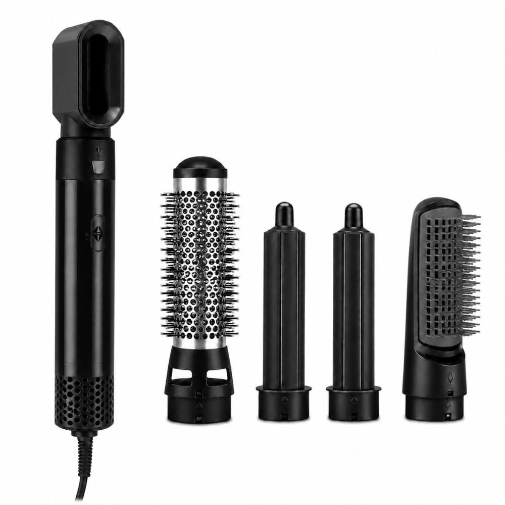 Cepillo Secador Multifuncional 5 en 1 para Cabello Rizador y Peines Intercambiables Negro