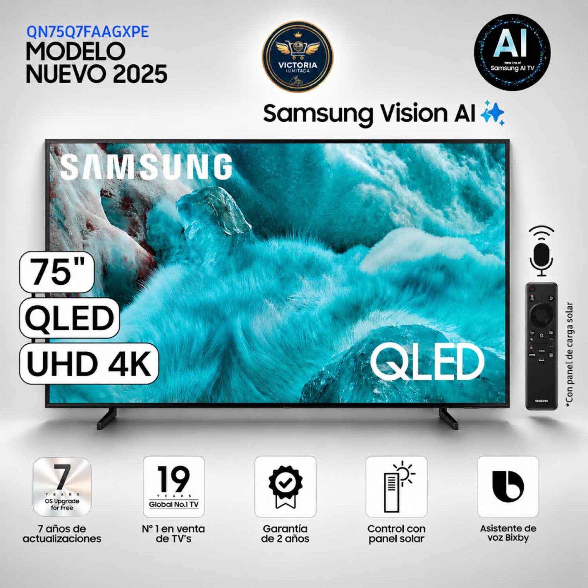 Televisor Samsung QLED 75 Pulg Visión AI Smart TV QN75Q7FAAGXPE - Nuevo 2025