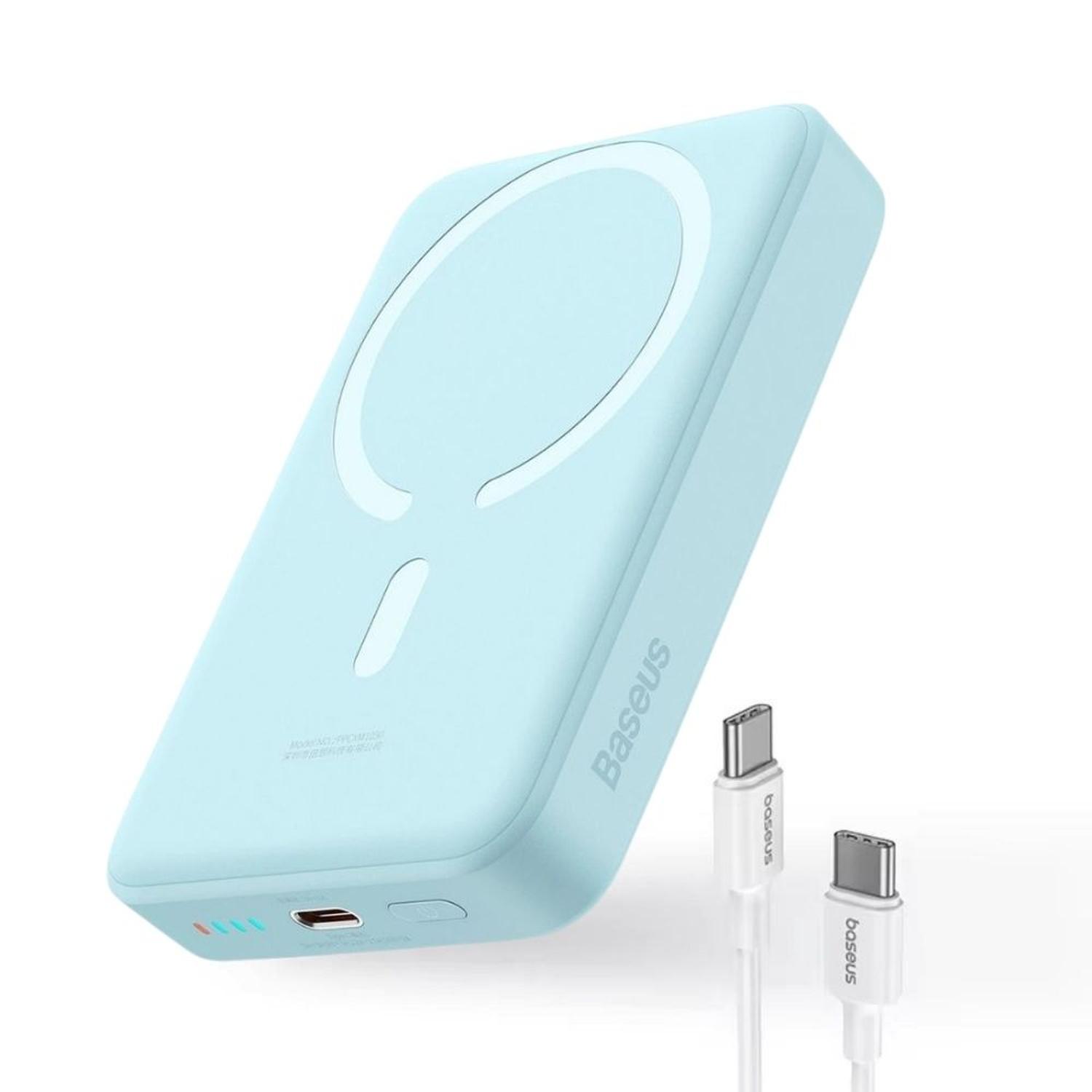 Cargador inalambrico magnetico mini Baseus powerbank 10000 mAh 30 W carga rapida cable tipo c azul