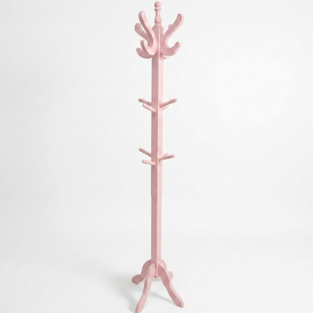 Perchero de Pie en Madera Pino en Rosa pastel
