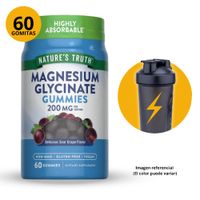 GLICINATO DE MAGNESIO 60 GOMITAS NATURE'S TRUTH SABOR UVA Y SHAKER DE REGALO