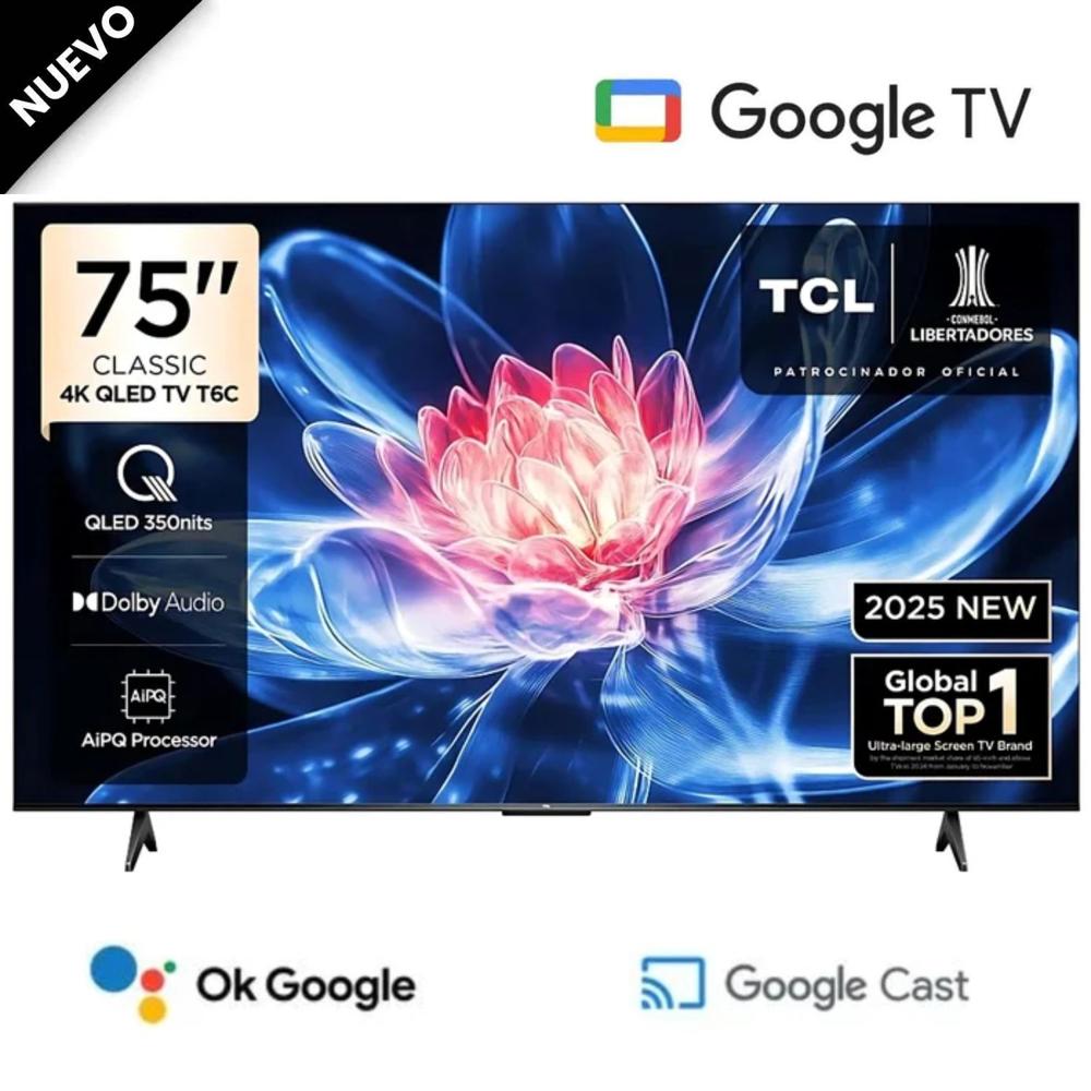 Televisor TCL QLED 75 pulgadas Smart TV 75T6C UHD 4K Google TV