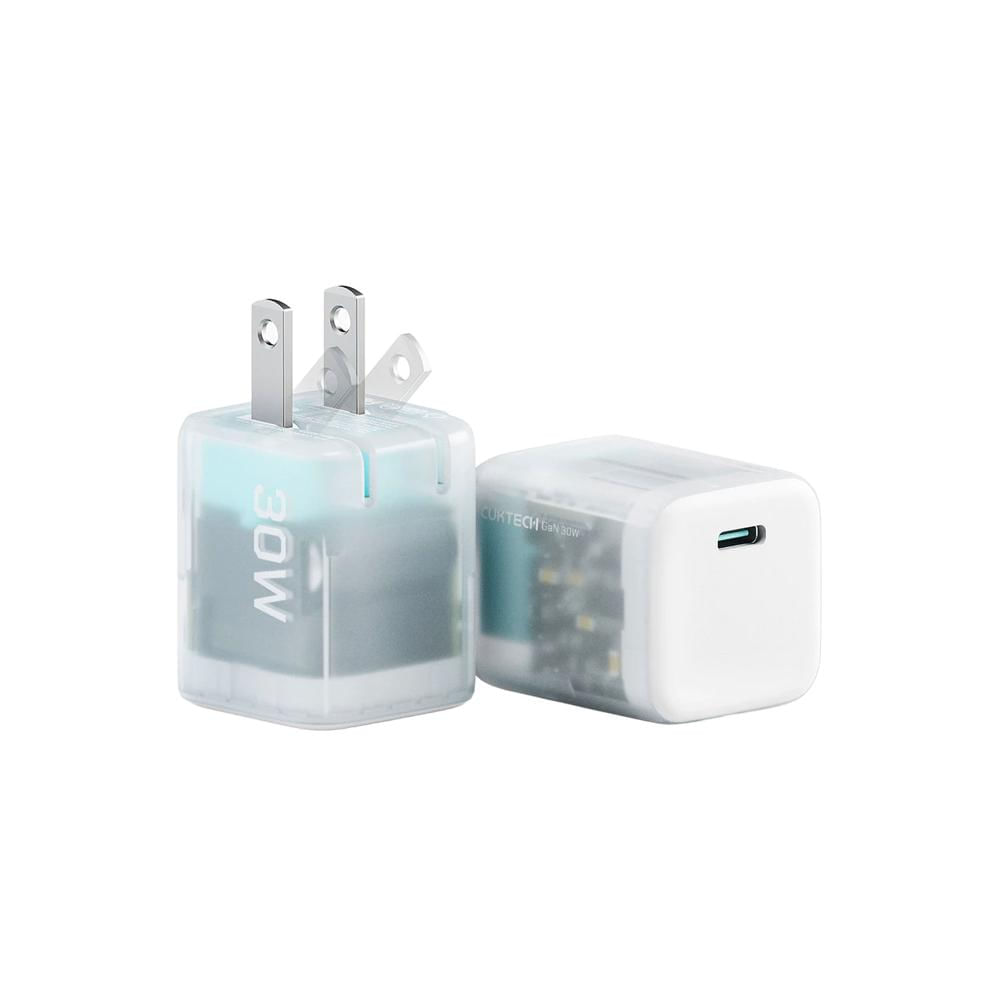 Cargador de Pared Cuktech AC30S Mini GaN 30W USB-C Carga Rápida Transparente