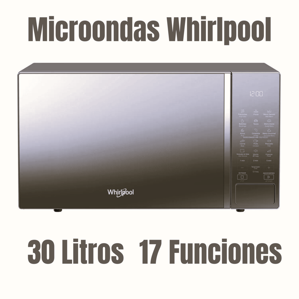 Microondas Whirlpool 30 Litros Digital Gris 17 Funciones WM2011D